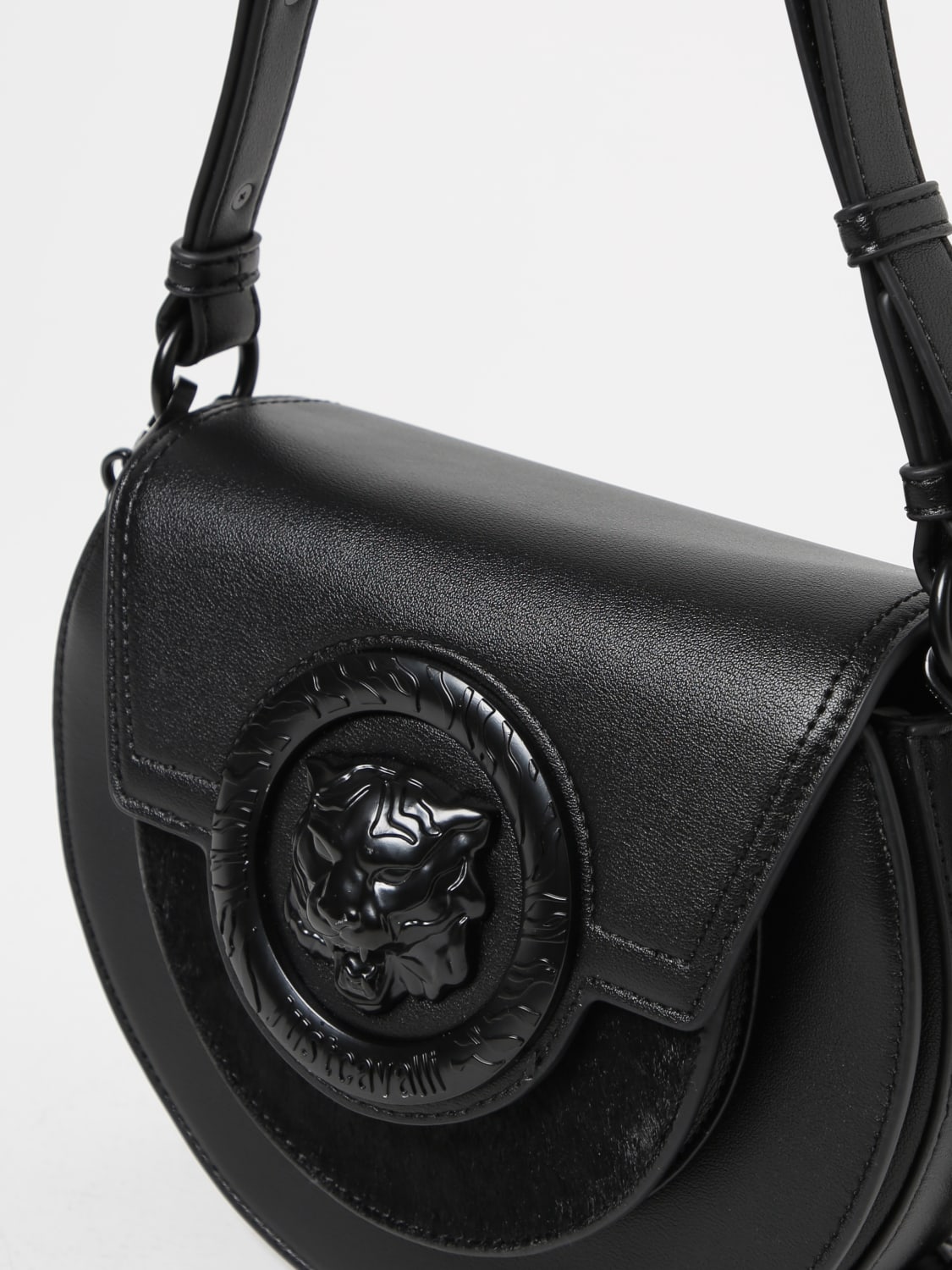 Versus Lion Logo Leather Shoulder Bag in Black