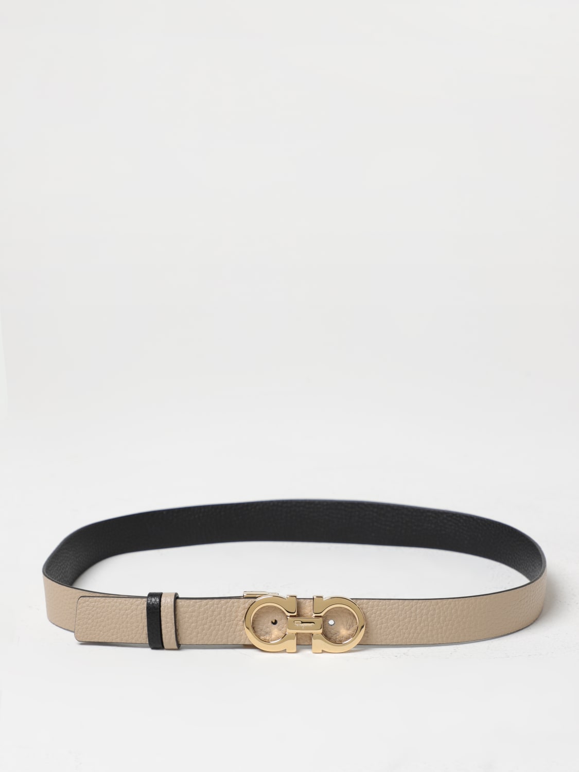 Ferragamo, Grained leather gold buckle reversible belt