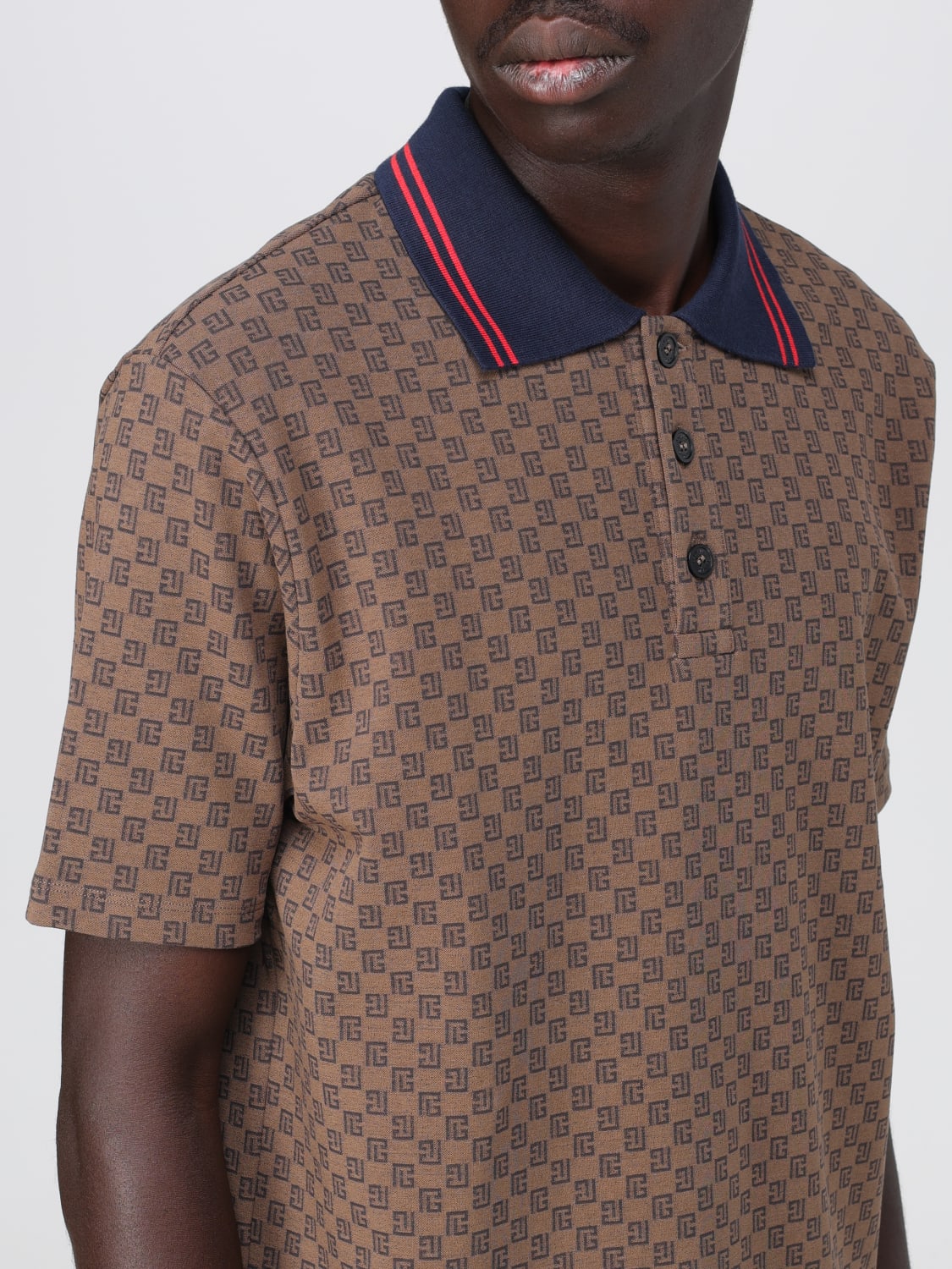 Balmain monogram-pattern Stretch-cotton T-Shirt - Brown