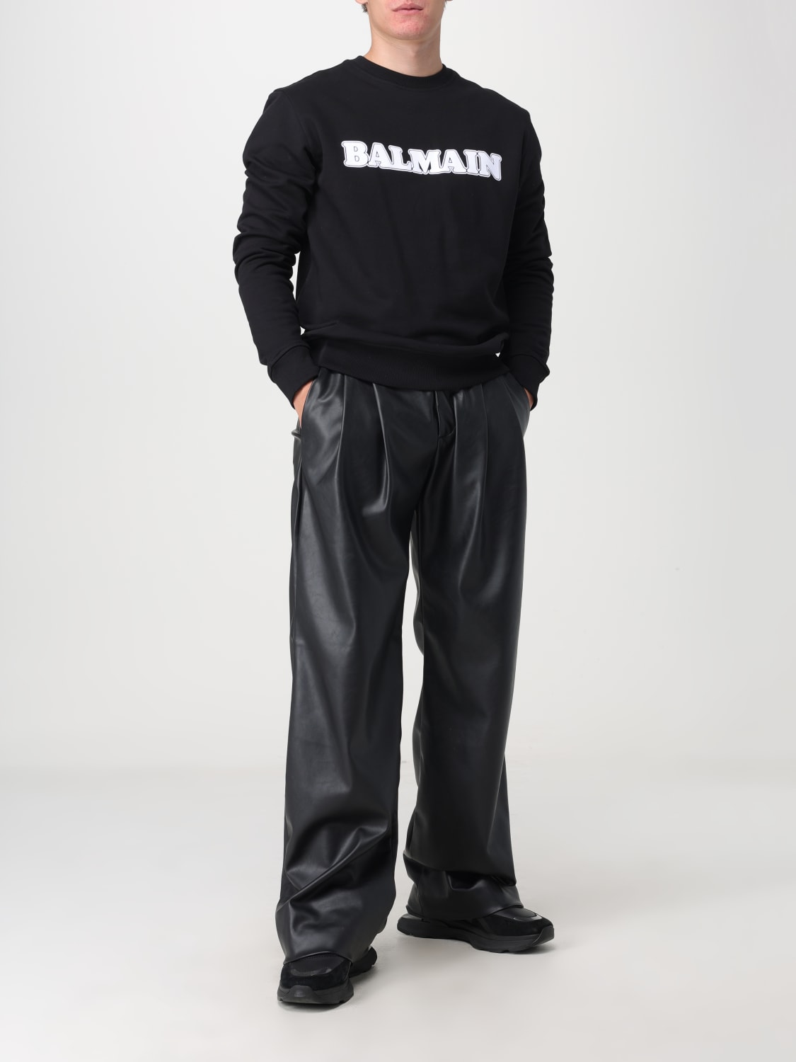 BALMAIN Black AND KHAKI COTTON BLEND SWEATSHIRT - M