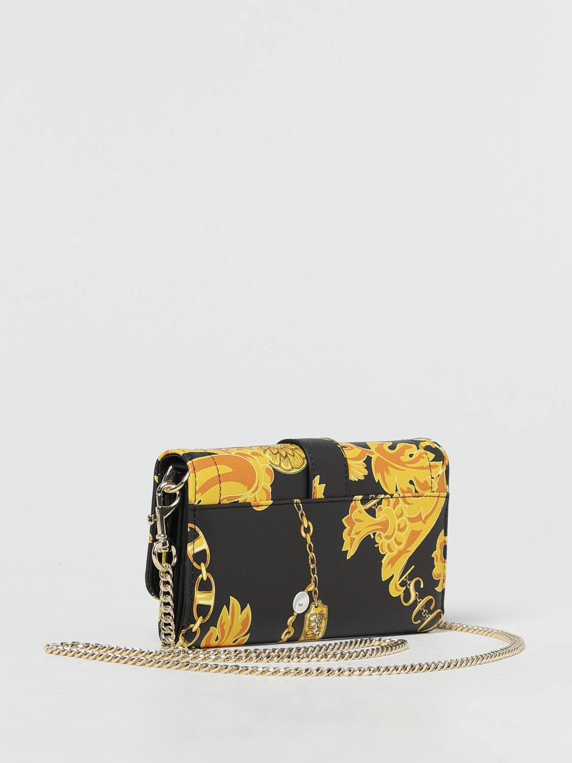 Versace Black/Yellow Baroque Print Leather Icon Shoulder Bag