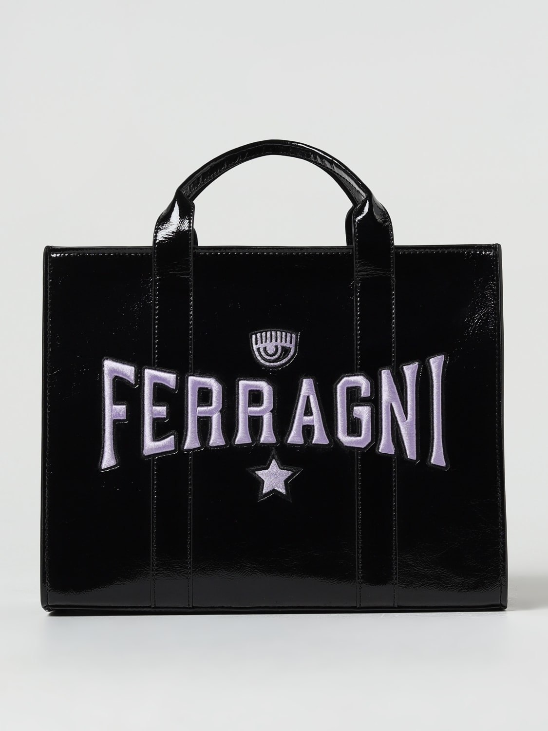 Black shiny tote bag with women's logo - CHIARA FERRAGNI - Pavidas
