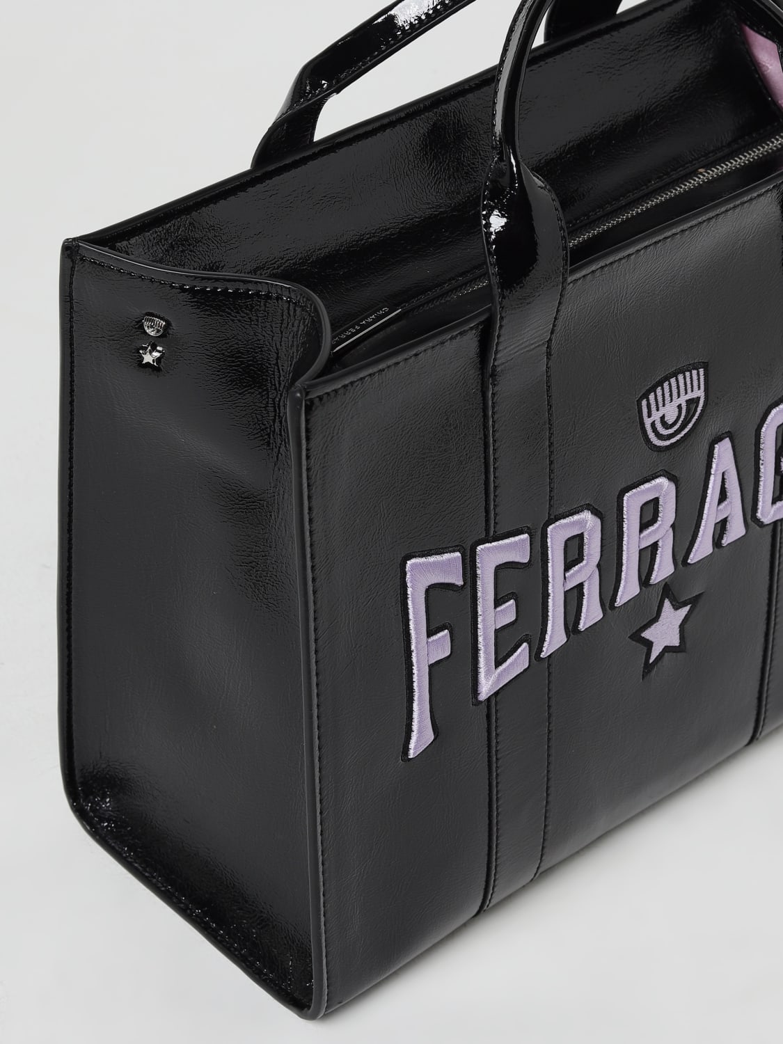 Black shiny tote bag with women's logo - CHIARA FERRAGNI - Pavidas