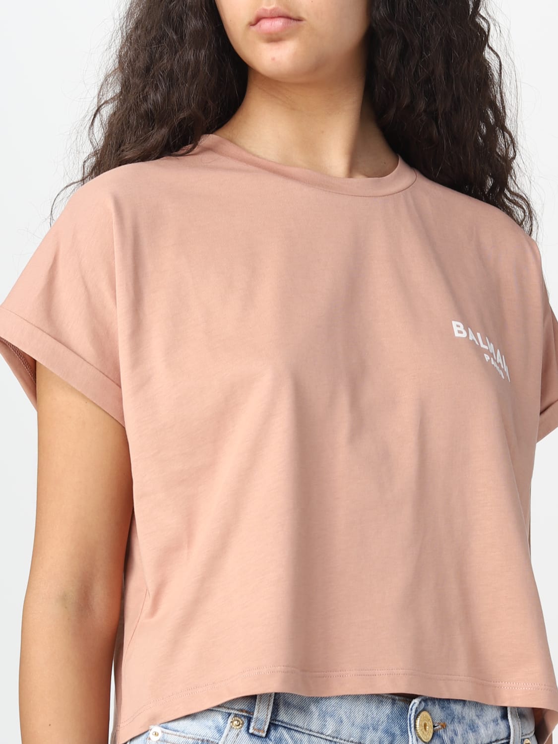 BALMAIN: organic cotton - Pink | Balmain t-shirt AF1EE005BB01 online on GIGLIO.COM