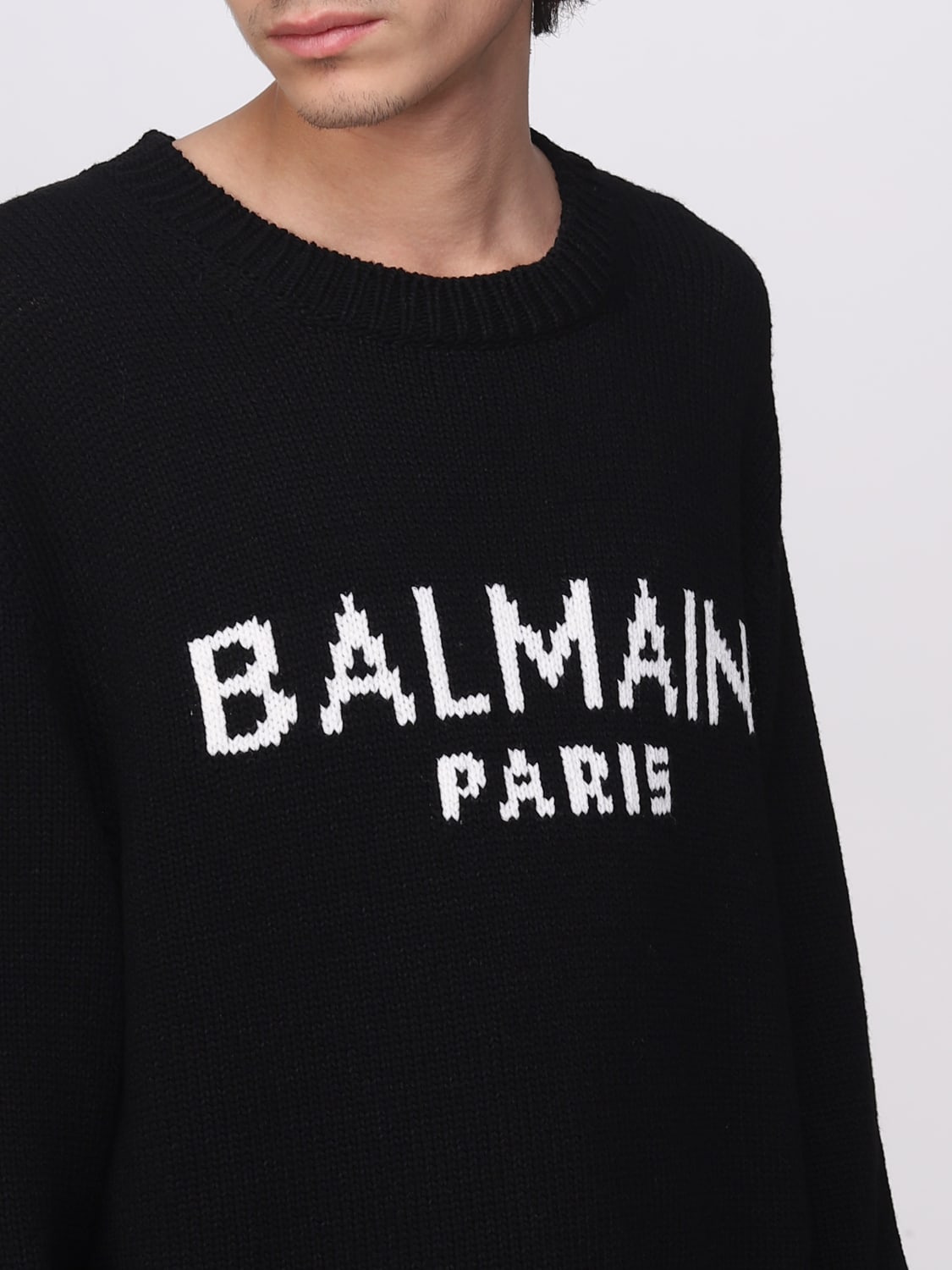 BALMAIN: knitted pullover - Black Balmain AH1KD000KC88 online at GIGLIO.COM