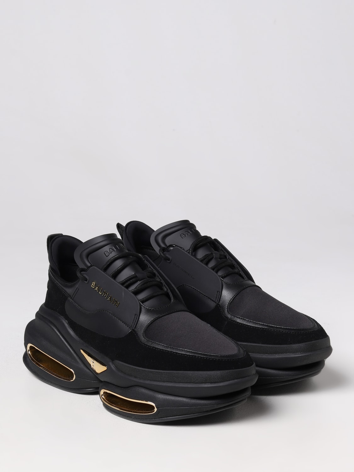 BALMAIN: B-Bold sneakers in leather and fabric - Black | Balmain AM0VI277LSSE online on GIGLIO.COM