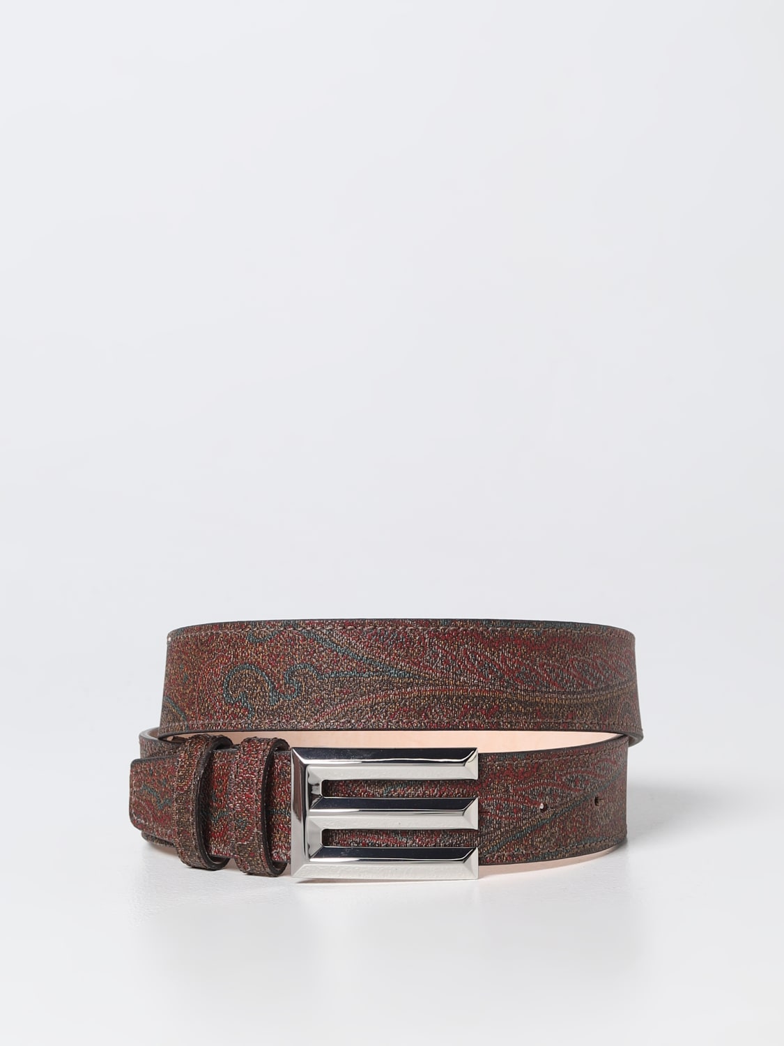 ETRO: belt in coated cotton with all over Paisley - Brown | Etro belt online on GIGLIO.COM