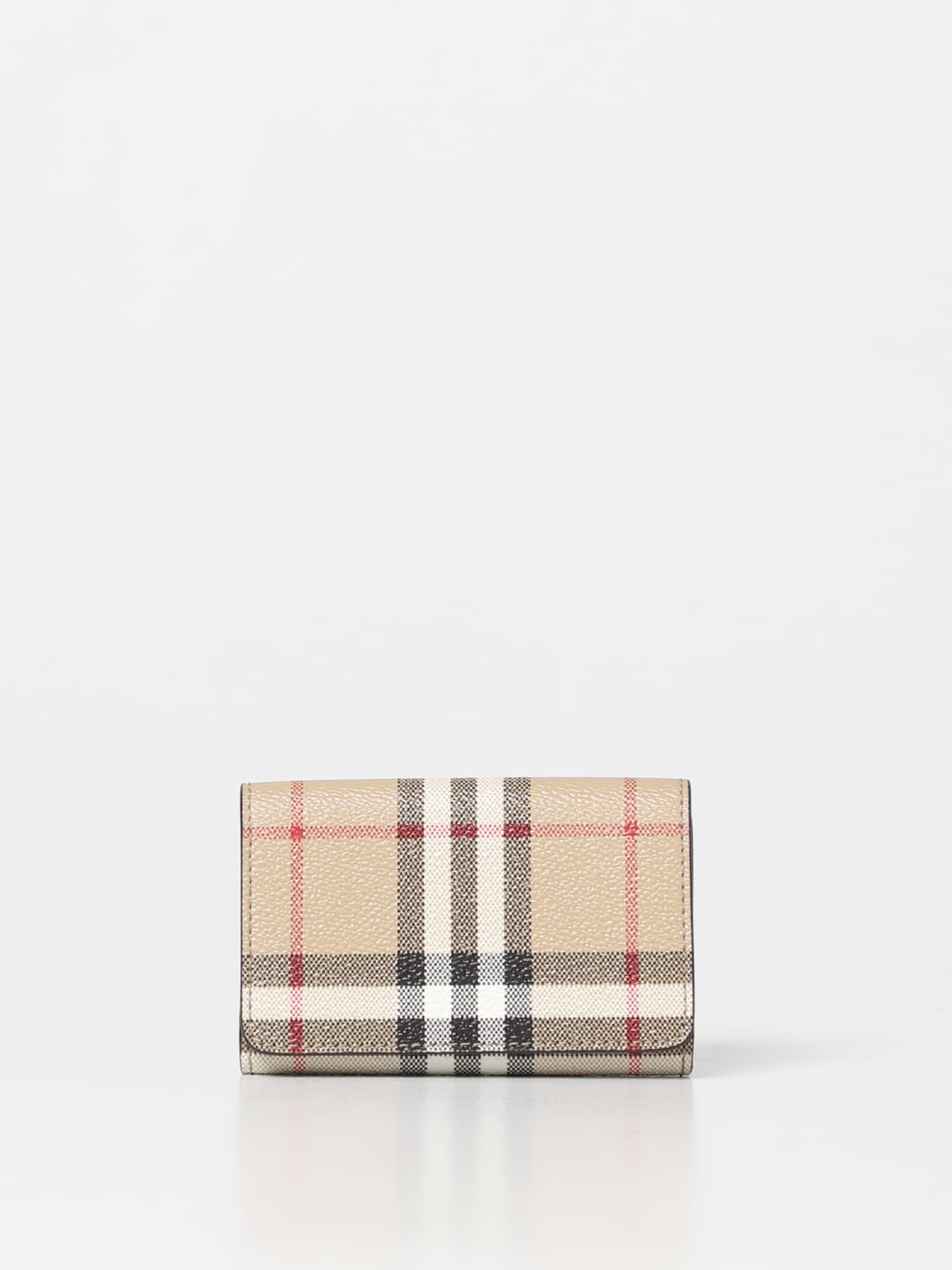 BURBERRY: Vintage Check wallet in matt grain coated fabric - Beige
