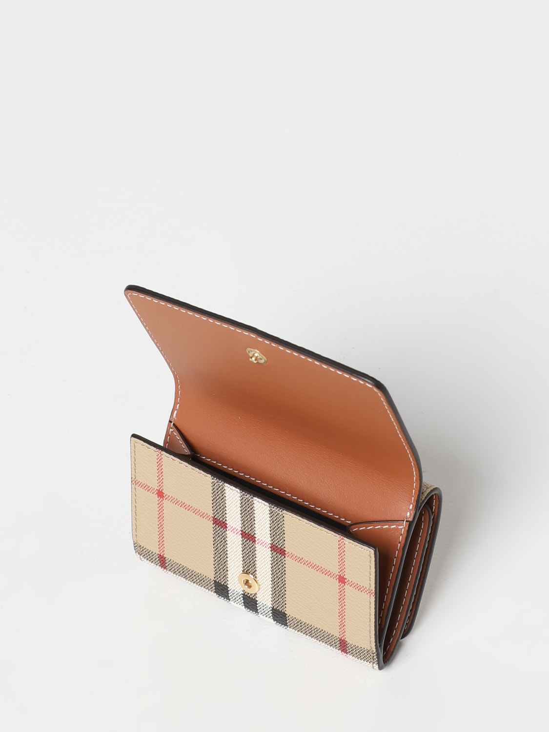 BURBERRY: Vintage Check wallet in matt grain coated fabric - Beige