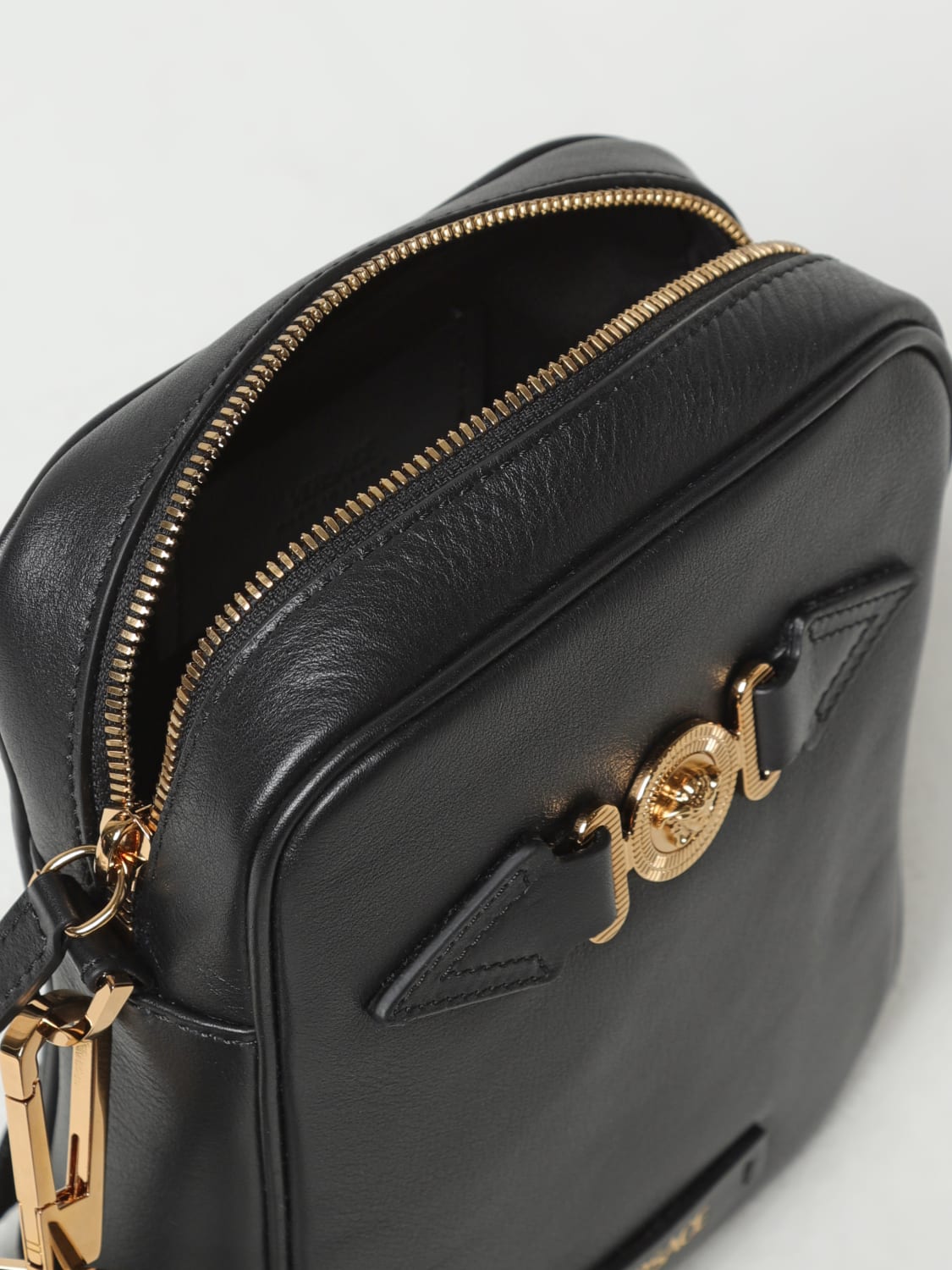 VERSACE: Medusa Biggie bag in leather - Black  Versace shoulder bag  10007211A03190 online at