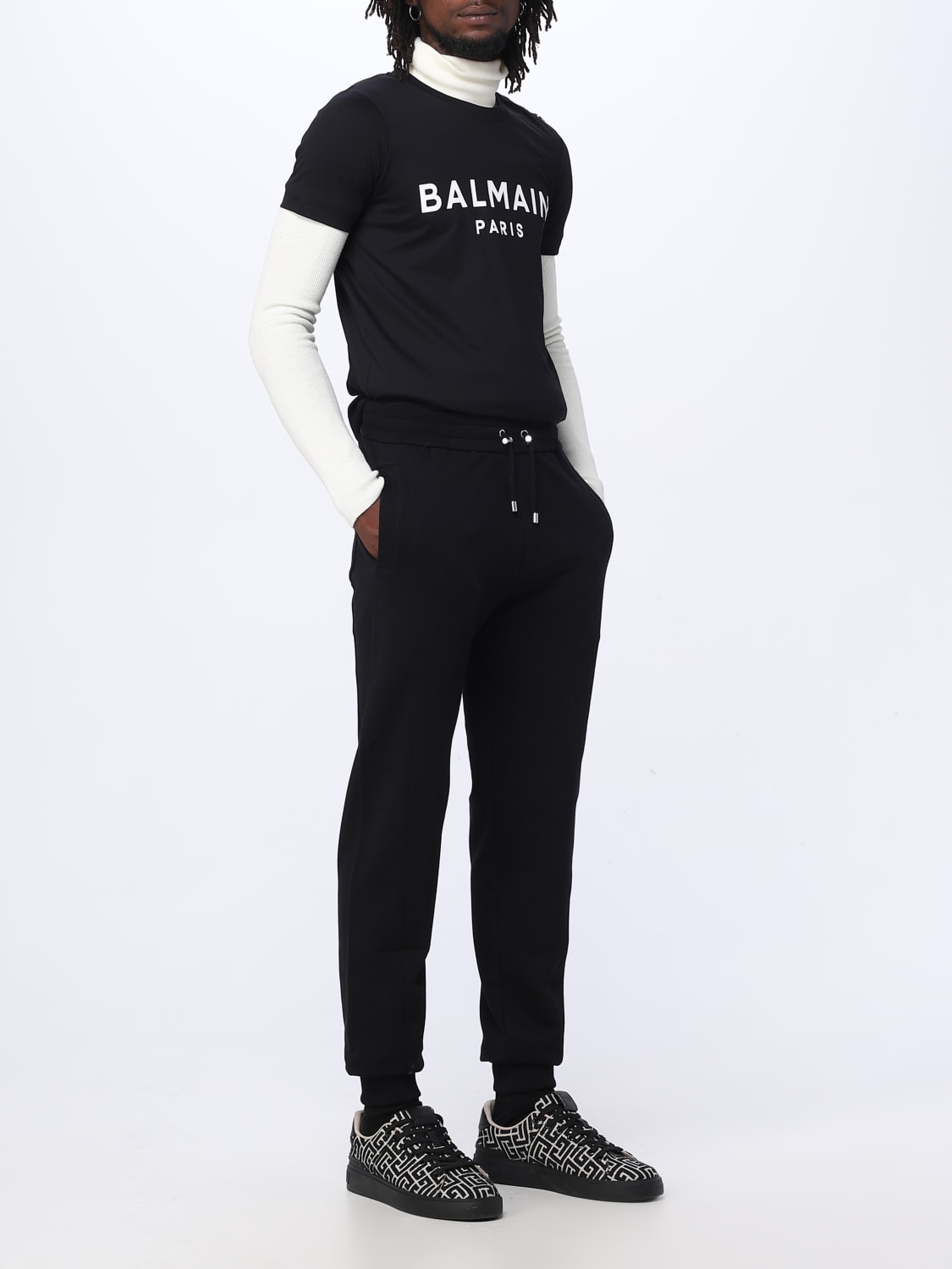 BALMAIN: joggers cotton - Black Balmain pants BH1OB245BB15 online at GIGLIO.COM