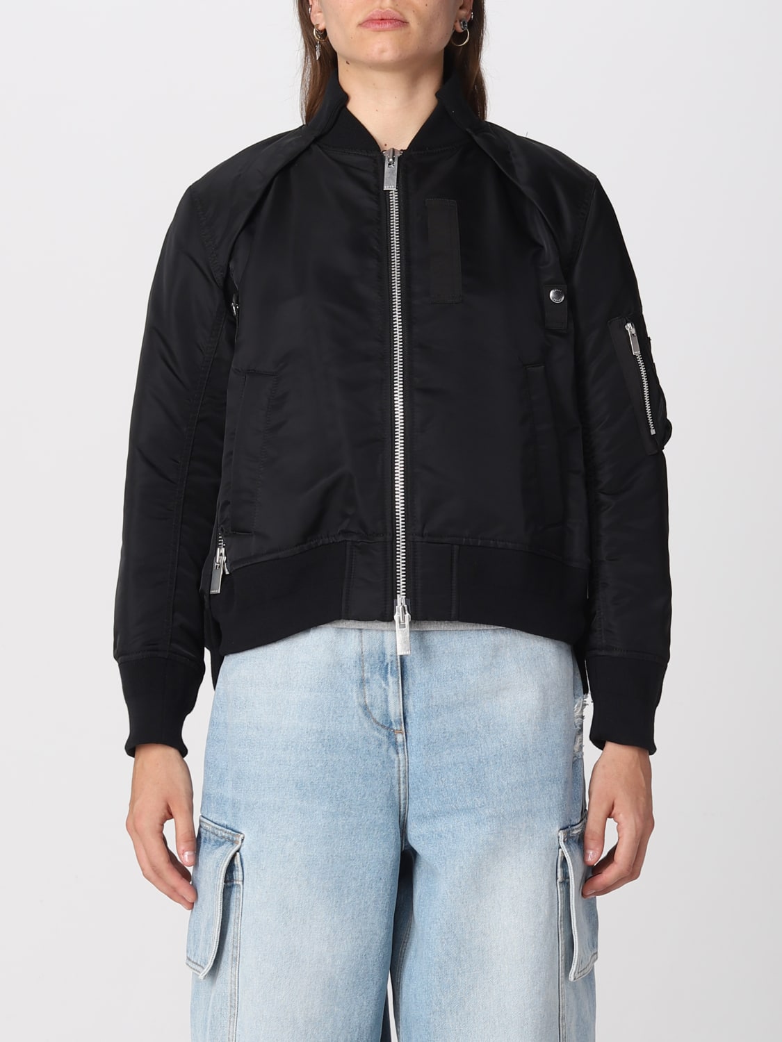 SACAI: jacket for woman - Black | Sacai jacket 06807 online at GIGLIO.COM