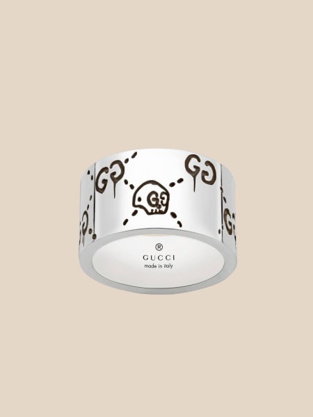 Gucci: Anello Gucci Ghost 12 mm in argento con finitura aureco