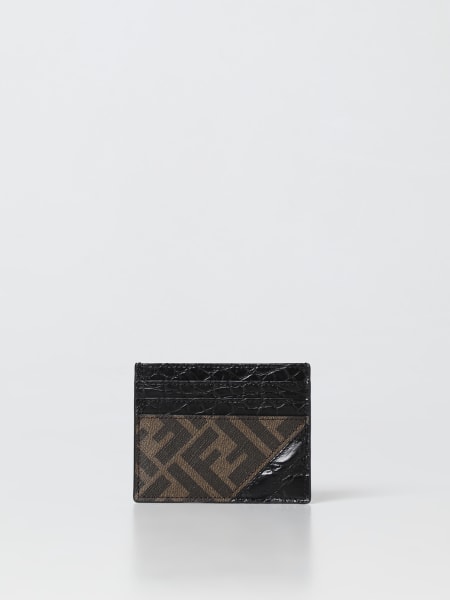 Fendi FF Diagonal coated cotton and leather credit card holder