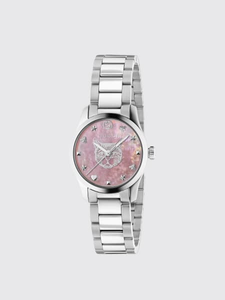 Gucci G-Timeless watch in steel with pink mother-of-pearl dial