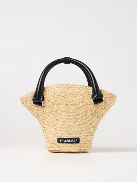 Women's Balenciaga: Balenciaga Mini Tote Beach Bag in woven raffia