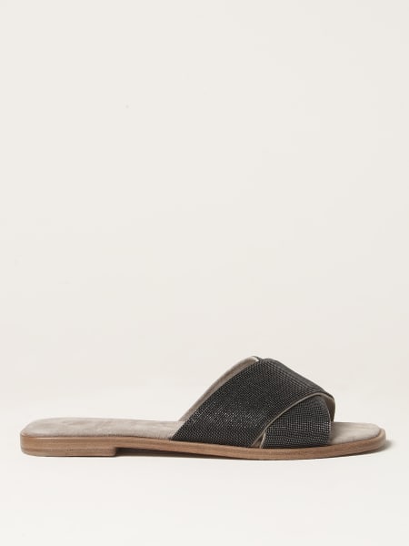 Brunello Cucinelli slides in suede with monili