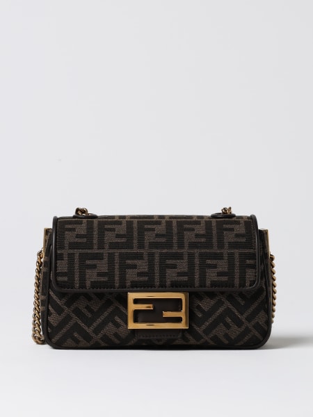 Borsa Baguette Chain Midi Fendi in tessuto con monogram FF jacquard