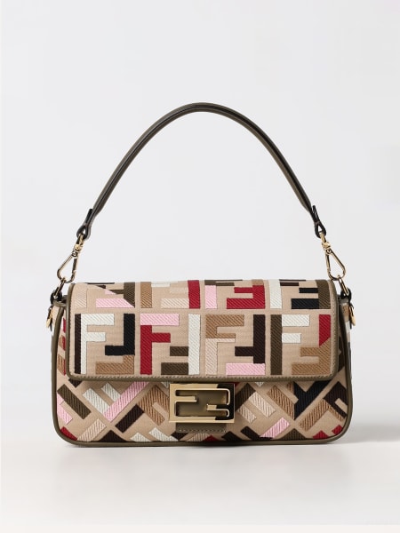 Fendi donna: Borsa Baguette Fendi in canvas con monogram FF ricamato