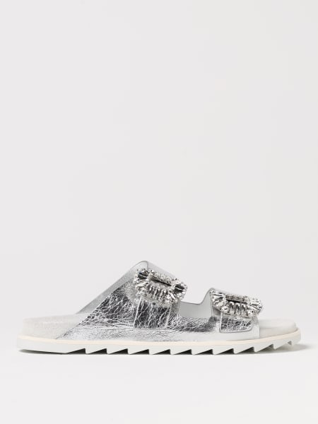 Sandalo Roger Vivier in pelle laminata con fibbie gioiello >