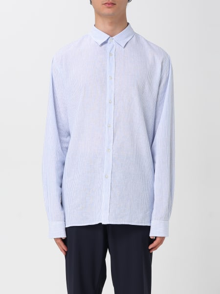 Camicia classica Woolrich in lino e cotone a righe >