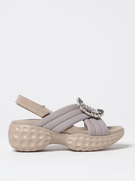 Roger Vivier: Sandalo Viv' Run Light Roger Vivier in camoscio e mesh con fibbia gioiello