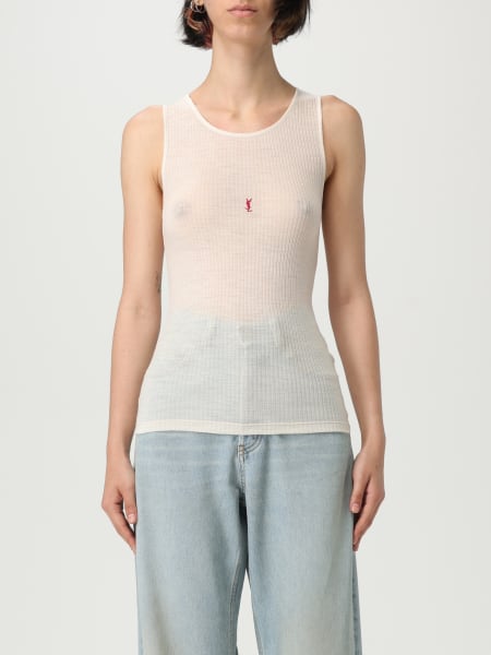Tシャツ・カットソー SAINT LAURENT Women Tops 632020YARZ21982 Beige Saint Laurent T-Shirt | Saint Laurent | YSL US