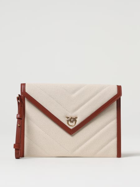 Pinko: Pochette piatta in canvas con profili in pelle Pinko