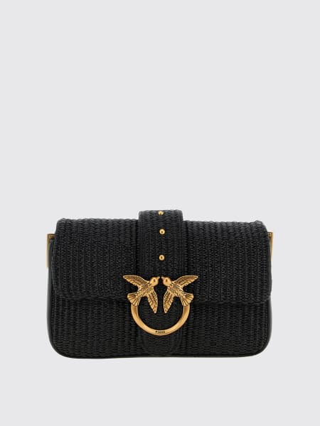 Pinko: Borsa Mini Love Bag Slouchy in rafia con doppia tracolla