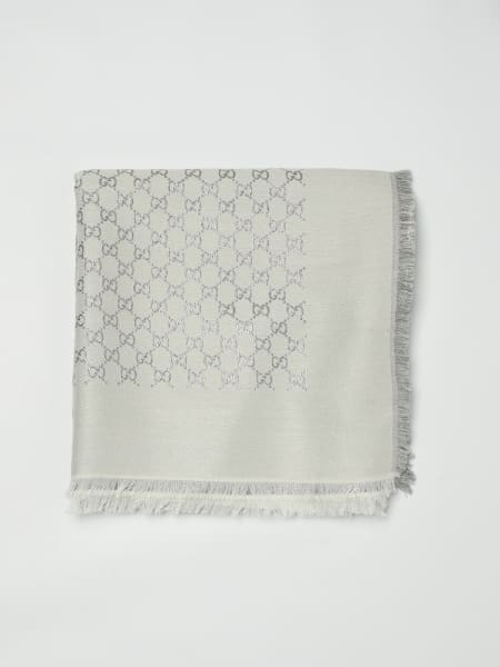Scialle GG Gucci in lana e seta lamè con monogram jacquard