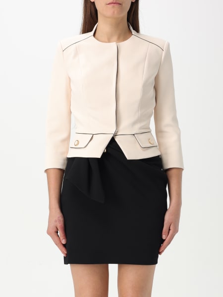 アウターその他 ELISABETTA FRANCHI Woman Blazer Ivory GI132 360 Elisabetta Franchi double-breasted stretch crepe jacket for