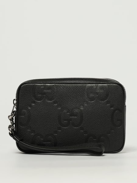 Pouch Jumbo Gucci in pelle a grana con monogram GG goffrato >