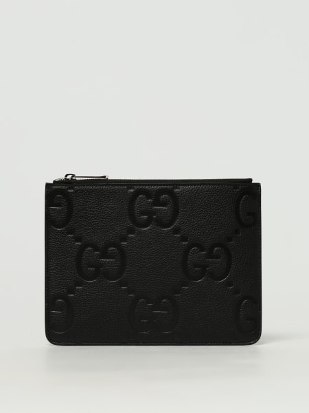Pouch Jumbo Gucci in pelle a grana con monogram GG goffrato >