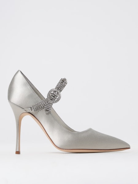 Manolo Blahnik: Décolleté Hamedi Manolo Blahnik in raso con cinturino gioiello