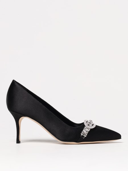 Manolo Blahnik: Décolleté Asapump Manolo Blahnik in raso con fibbia gioiello