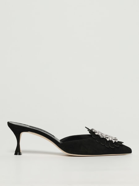 Manolo Blahnik: Mules Manolo Blahnik in camoscio con fibbia gioiello