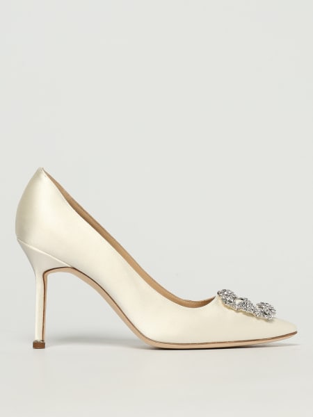 Manolo Blahnik: Décolleté Hangisi Manolo Blahnik in raso con fibbia gioiello