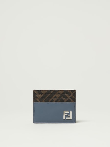 Portacarte di credito Squared FF Fendi in pelle e cotone spalmato saffiano >