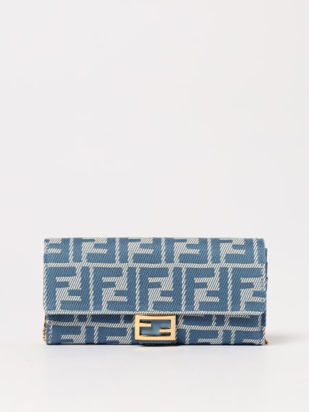 Fendi: Portafoglio in denim Continental With Chain Baguette