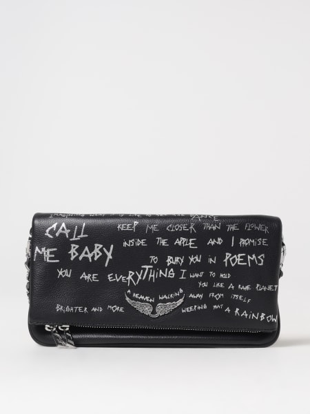 Zadig & Voltaire: Pochette Rock Zadig & Voltaire in pelle a grana con stampa Graffiti