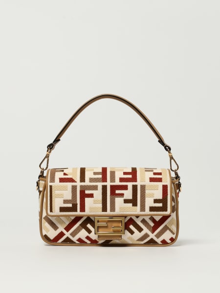 Borsa Baguette Medium Fendi in canvas con FF ricamato