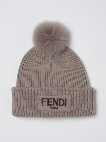 Cappello Fendi in lana a coste con pompon