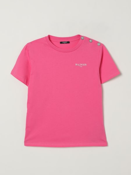 T-shirt in cotone con logo e bottoni gioiello Balmain