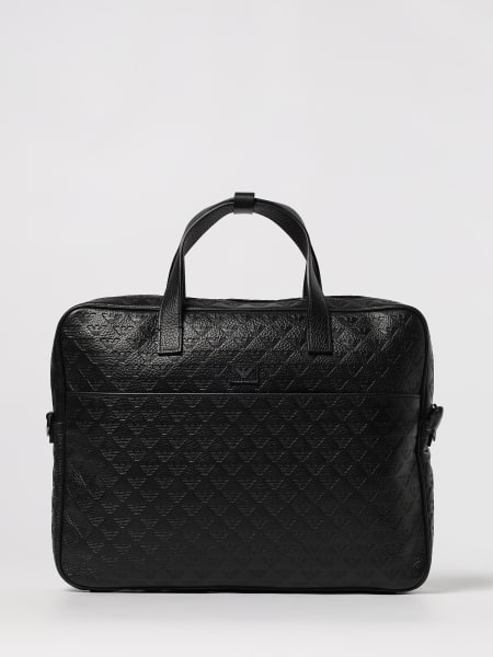 Borsa 24 ore in pelle di vitello con logo all-over Emporio Armani