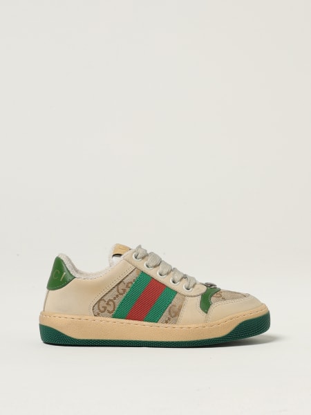 Sneakers Screener Gucci in pelle used e misto cotone jacquard