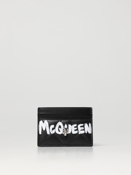 McQueen: Portacarte di credito Skull Graffiti McQueen in pelle trapuntata