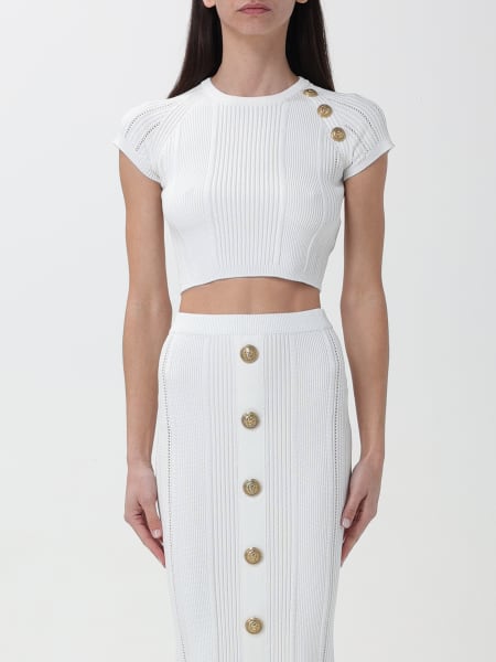 Balmain: Top cropped Balmain in maglia a coste