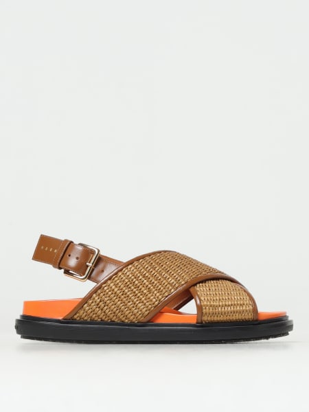 Marni: Sandalo slingback Marni in rafia e pelle con fibbia