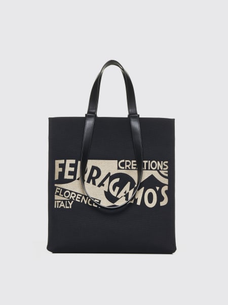 Borsa Ferragamo in canvas e pelle con logo jacquard