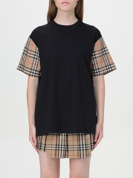 Burberry: T-shirt di cotone con maniche check Burberry